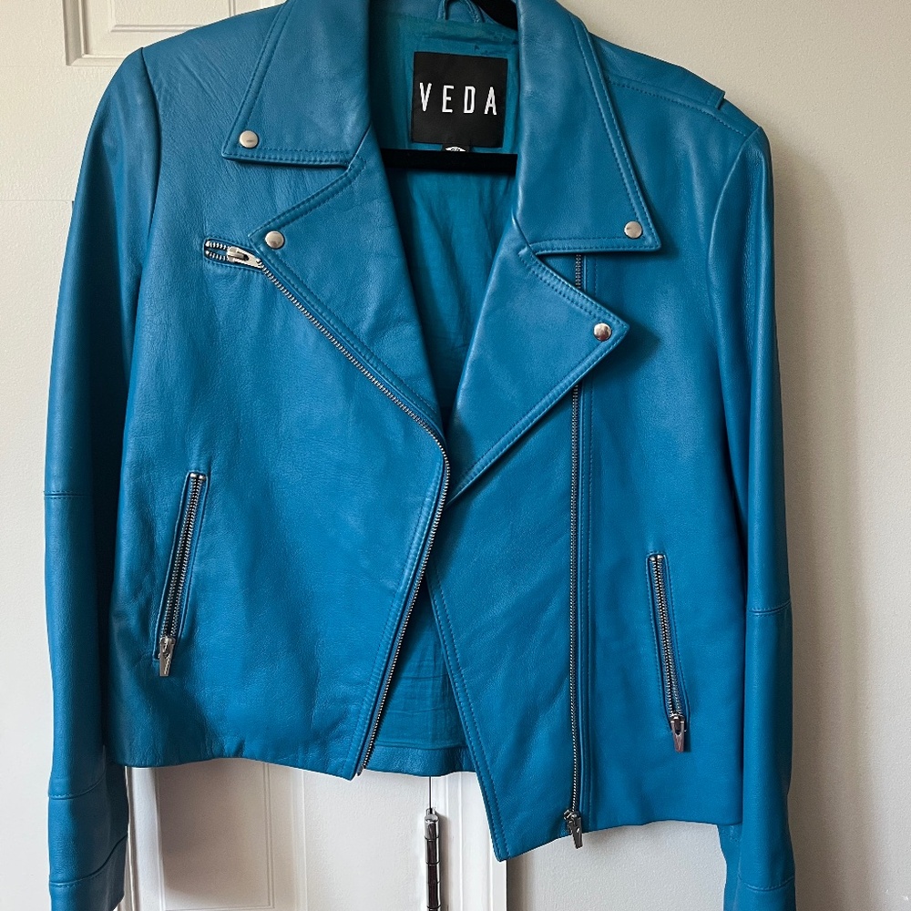 Blue Veda Leather Jacket - Medium